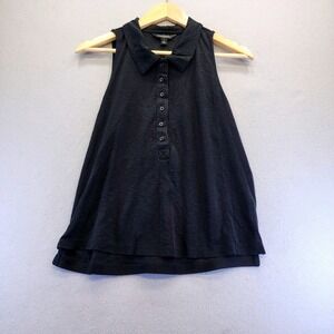 Banana Republic Women Black Slub Knit Sleeveless Polo Top High Low Hem Size L